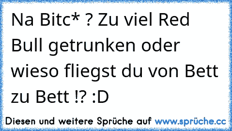 Na Bitc* ? Zu viel Red Bull getrunken oder wieso fliegst du von Bett zu Bett !? :D