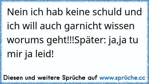 Nein ich hab keine schuld und ich will auch garnicht wissen worums geht!!!
Später: ja,ja tu mir ja leid!