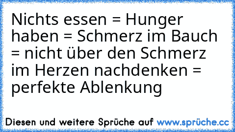 Nichts essen = Hunger haben = Schmerz im Bauch = nicht über den Schmerz im Herzen nachdenken = perfekte Ablenkung