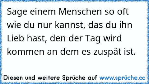 Sage einem Menschen so oft wie du nur kannst, das du ihn Lieb hast, den der Tag wird kommen an dem es zuspät ist.