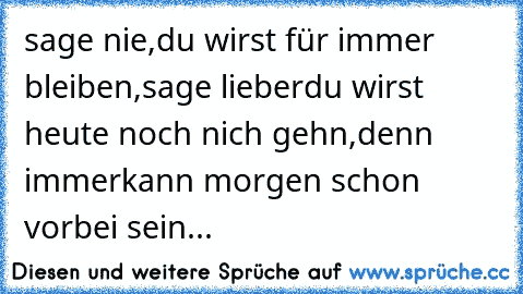 sage nie,
du wirst für immer bleiben,
sage lieber
du wirst heute noch nich gehn,
denn immer
kann morgen schon vorbei sein...  