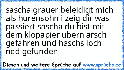 sascha grauer beleidigt mich als hurensohn i zeig dir was passiert sascha du bist mit dem klopapier übern arsch gefahren und haschs loch ned gefunden