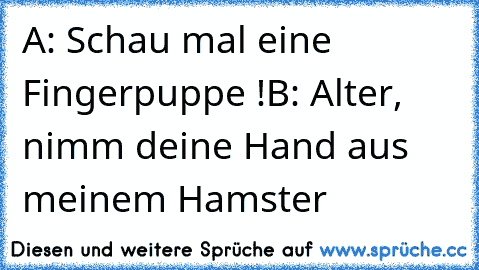 A: Schau mal eine Fingerpuppe !
B: Alter, nimm deine Hand aus meinem Hamster