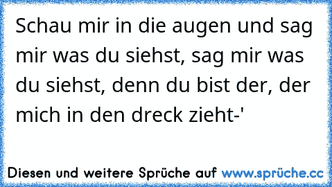 Schau mir in die augen und sag mir was du siehst, sag mir was du siehst, denn du bist der, der mich in den dreck zieht-'