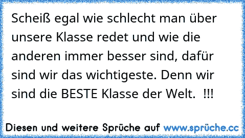 Scheiß egal wie schlecht man über unsere Klasse redet und wie die anderen immer besser sind, dafür sind wir das wichtigeste. Denn wir sind die BESTE Klasse der Welt. ♥♥♥ !!!