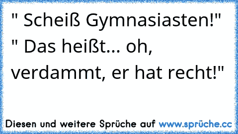 " Scheiß Gymnasiasten!"  " Das heißt... oh, verdammt, er hat recht!"