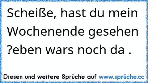 Scheiße, hast du mein Wochenende gesehen ?
eben wars noch da .