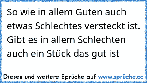 So wie in allem Guten auch etwas Schlechtes versteckt ist. Gibt es in allem Schlechten auch ein Stück das gut ist