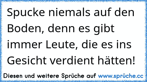 Spucke niemals auf den Boden, denn es gibt immer Leute, die es ins Gesicht verdient hätten!