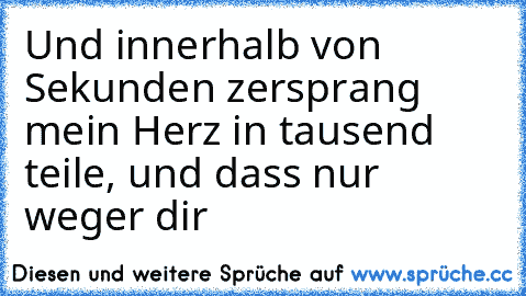 Und innerhalb von Sekunden zersprang mein Herz in tausend teile, und dass nur weger dir 