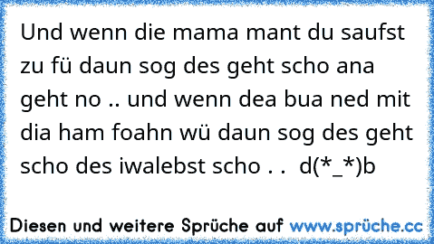 Und wenn die mama mant du saufst zu fü daun sog des geht scho ana geht no .. und wenn dea bua ned mit dia ham foahn wü daun sog des geht scho des iwalebst scho . .  d(*_*)b