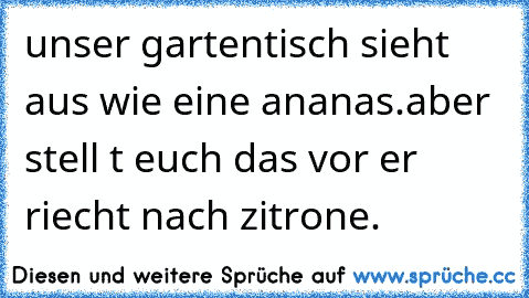 unser gartentisch sieht aus wie eine ananas.aber stell t euch das vor er riecht nach zitrone.