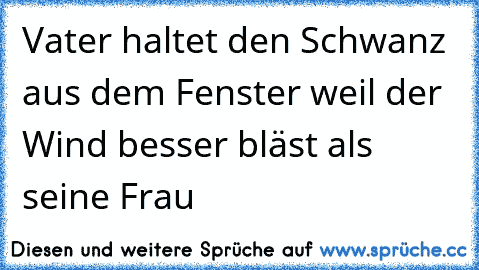 Vater haltet den Schwanz aus dem Fenster weil der Wind besser bläst als seine Frau