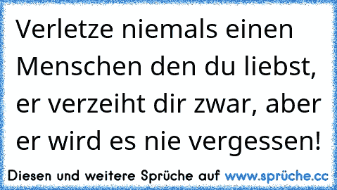 Verletze niemals einen Menschen den du liebst, er verzeiht dir zwar, aber er wird es nie vergessen!