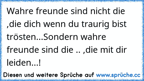 Wahre freunde sind nicht die ,
die dich wenn du traurig bist trösten...
Sondern wahre freunde sind die .. ,
die mit dir leiden...! ♥