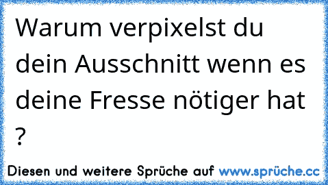 Warum verpixelst du dein Ausschnitt wenn es deine Fresse nötiger hat ?