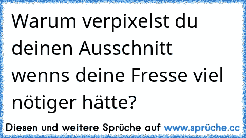 Warum verpixelst du deinen Ausschnitt wenns deine Fresse viel nötiger hätte?