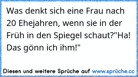 Was denkt sich eine Frau nach 20 Ehejahren, wenn sie in der Früh in den Spiegel schaut?
"Ha! Das gönn ich ihm!"