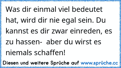 Was dir einmal viel bedeutet hat, wird dir nie egal sein. Du kannst es dir zwar einreden, es zu hassen-  aber du wirst es niemals schaffen! ♥