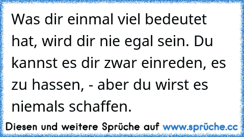 Was dir einmal viel bedeutet hat, wird dir nie egal sein. Du kannst es dir zwar einreden, es zu hassen, - aber du wirst es niemals schaffen.