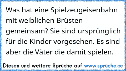 Was hat eine Spielzeugeisenbahn mit weiblichen Brüsten gemeinsam? Sie sind ursprünglich für die Kinder vorgesehen. Es sind aber die Väter die damit spielen.