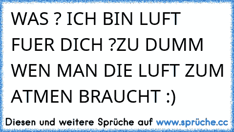 WAS ? ICH BIN LUFT FUER DICH ?
ZU DUMM WEN MAN DIE LUFT ZUM ATMEN BRAUCHT :)