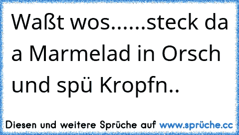 Waßt wos......steck da a Marmelad in Orsch und spü Kropfn..