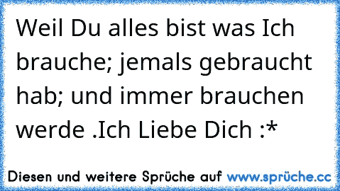 Weil Du alles bist was Ich brauche; jemals gebraucht hab; und immer brauchen werde .
Ich Liebe Dich :* 