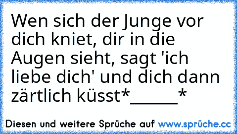 Wen sich der Junge vor dich kniet, dir in die Augen sieht, sagt 'ich liebe dich' und dich dann zärtlich küsst*______*