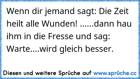 Wenn dir jemand sagt: Die Zeit heilt alle Wunden! ......dann hau ihm in die Fresse und sag: Warte....wird gleich besser.