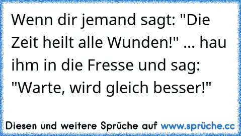 Wenn dir jemand sagt: "Die Zeit heilt alle Wunden!" ... hau ihm in die Fresse und sag: "Warte, wird gleich besser!"