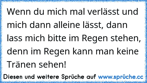 Wenn du mich mal verlässt und mich dann alleine lässt, dann lass mich bitte im Regen stehen, denn im Regen kann man keine Tränen sehen!