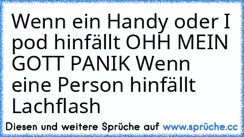 Wenn ein Handy oder I pod hinfällt 
OHH MEIN GOTT PANIK 
Wenn eine Person hinfällt Lachflash