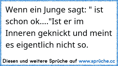 Wenn ein Junge sagt: " ist schon ok...."
Ist er im Inneren geknickt und meint es eigentlich nicht so.