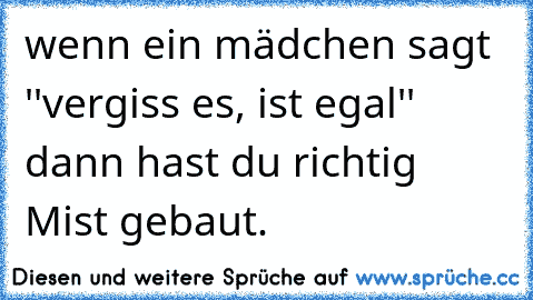 wenn ein mädchen sagt ''vergiss es, ist egal'' dann hast du richtig Mist gebaut.