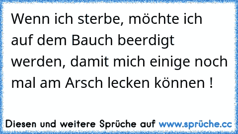 Wenn ich sterbe, möchte ich auf dem Bauch beerdigt werden, damit mich einige noch mal am Arsch lecken können !