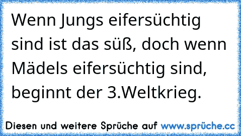 Wenn Jungs eifersüchtig sind ist das süß, doch wenn Mädels eifersüchtig sind, beginnt der 3.Weltkrieg.