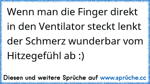 Wenn man die Finger direkt in den Ventilator steckt lenkt der Schmerz wunderbar vom Hitzegefühl ab :)
