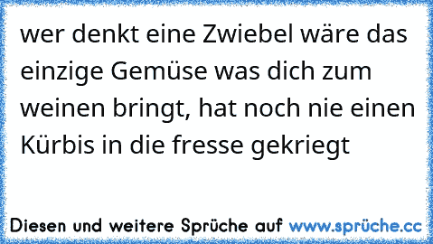 wer denkt eine Zwiebel wäre das einzige Gemüse was dich zum weinen bringt, hat noch nie einen Kürbis in die fresse gekriegt