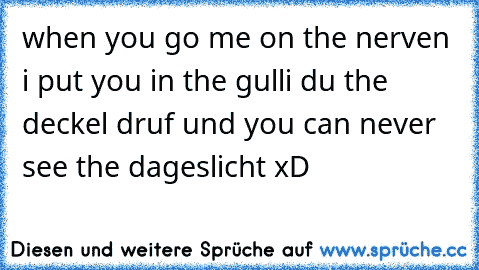 when you go me on the nerven i put you in the gulli du the deckel druf und you can never see the dageslicht xD