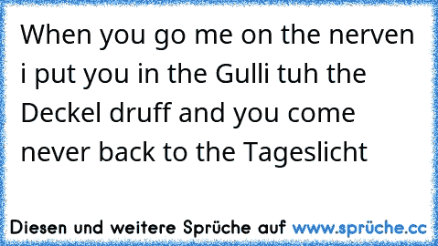 When you go me on the nerven i put you in the Gulli tuh the  Deckel druff and you come never back to the Tageslicht