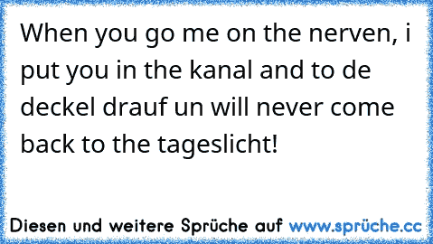 When you go me on the nerven, i put you in the kanal and to de deckel drauf un will never come back to the tageslicht!