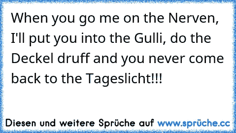 When you go me on the Nerven, I'll put you into the Gulli, do the Deckel druff and you never come back to the Tageslicht!!!