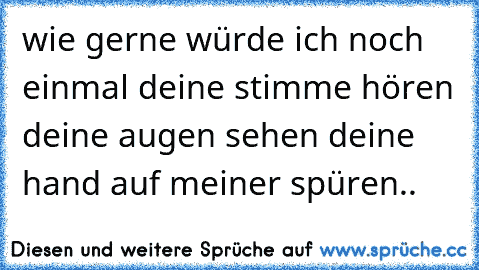 wie gerne würde ich noch einmal deine stimme hören deine augen sehen deine hand auf meiner spüren.. 