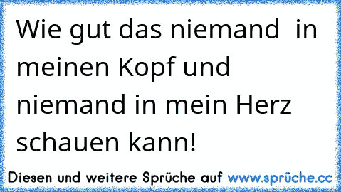 Wie gut das niemand  in meinen Kopf und niemand in mein Herz schauen kann!