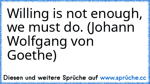 Willing is not enough, we must do. (Johann Wolfgang von Goethe)