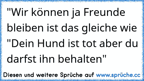 "Wir können ja Freunde bleiben ist das gleiche wie "Dein Hund ist tot aber du darfst ihn behalten"