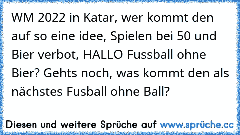 WM 2022 in Katar, wer kommt den auf so eine idee, Spielen bei 50° und Bier verbot, HALLO Fussball ohne Bier? Gehts noch, was kommt den als nächstes Fusball ohne Ball?