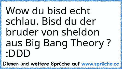 Wow du bisd echt schlau. Bisd du der bruder von sheldon aus Big Bang Theory ? :DDD