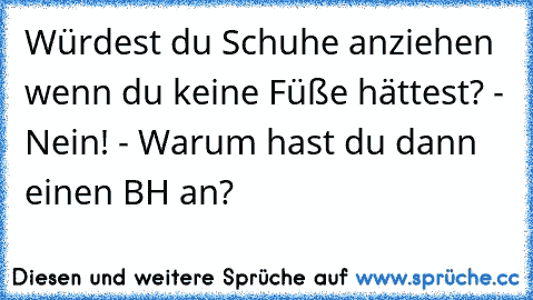 Würdest du Schuhe anziehen wenn du keine Füße hättest? - Nein! - Warum hast du dann einen BH an?